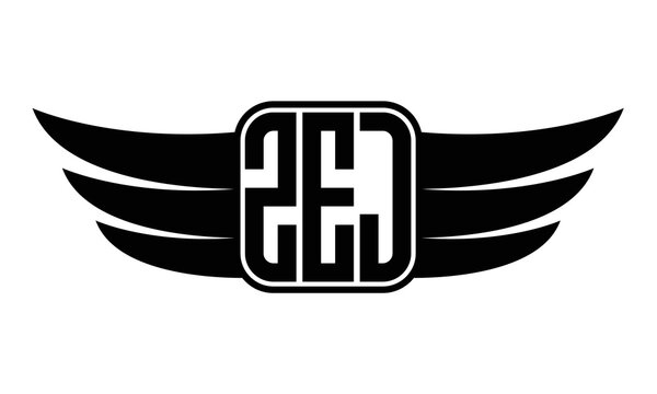 ZEJ three-letter Wing black and white logo design. Vector template