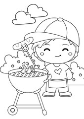 Kids Barbeque Party Coloring Pages A4 for Kids and Adult
