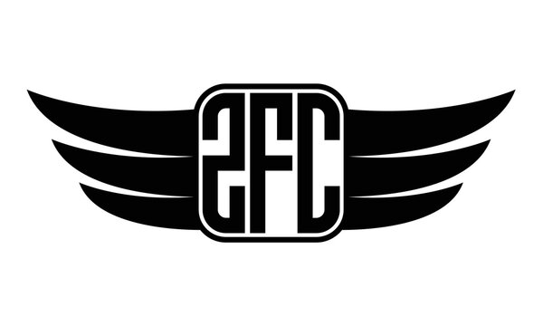 ZFC three-letter Wing black and white logo design. Vector template