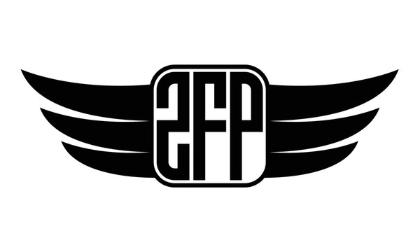 ZFP three-letter Wing black and white logo design. Vector template