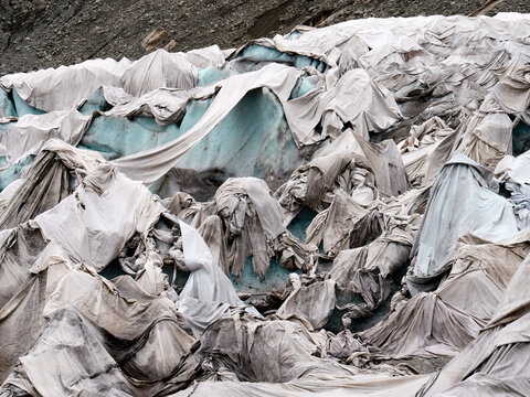 Anthropocene environmental destruction - melting Rhone glacier ice