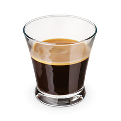 Glass of espresso coffee isolated on white.