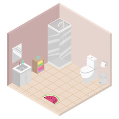 Isometric Bathroom Interior with Shower