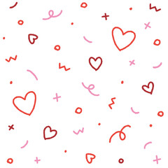 Cute Valentines Day Abstract Confetti Sprinkle Sparkle Shine Shape Form Small Polkadot dot Line Outline Mini Heart Abstract Pink Red Color Colorful Pastel Seamless Pattern White Background