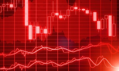 The red crashing market volatility of crypto trading with technical graph and indicator, red...