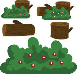 Bush and Logs Nature Illustration Vector