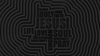 Christianity religion relative words or tags cloud. 3D render