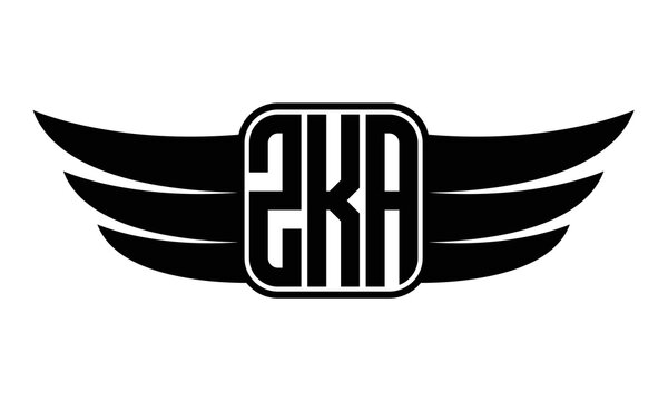 ZKA three-letter Wing black and white logo design. Vector template