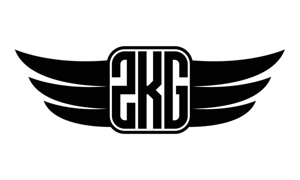 ZKG three-letter Wing black and white logo design. Vector template