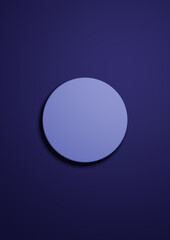 Dark blue 3d Illustration simple minimal product display background top view flat lay with one cylinder, circle podium or stand from above