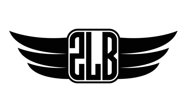 ZLB three-letter Wing black and white logo design. Vector template