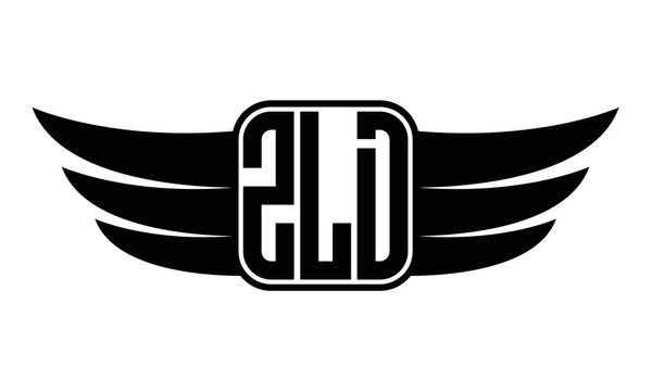 ZLD three-letter Wing black and white logo design. Vector template