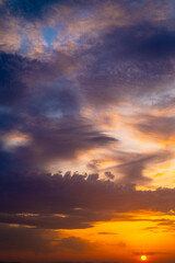 Beautiful cloudy sky during and before golden hour and sunset.