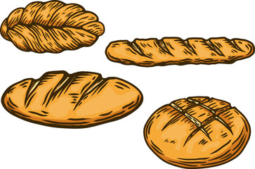Set of hand drawn bread illustrations. Design element for package, banner, flyer, card. Vector illustration