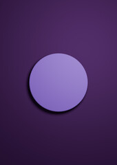 Dark purple, violet 3d Illustration simple minimal product display background top view flat lay with one cylinder, circle podium or stand from above