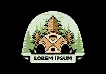 Big family tent and pine trees illustration badge design