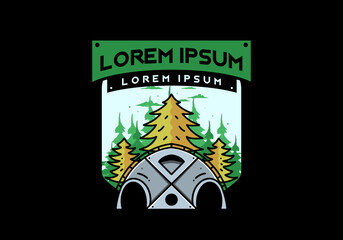 Big family tent and pine trees illustration badge design