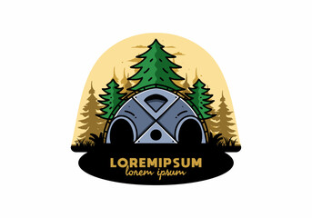 Big family tent and pine trees illustration badge design