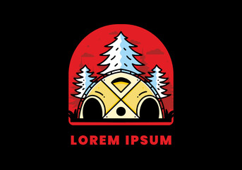 Big family tent and pine trees illustration badge design