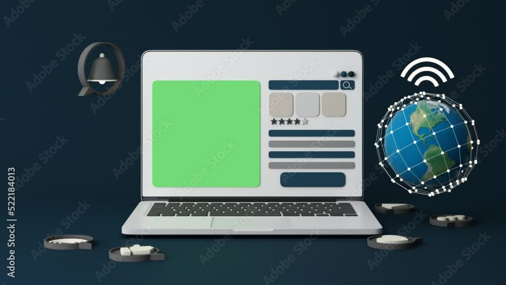 Poster globe and search bar minimal internet concept on laptop in the new world concept and wireless connec