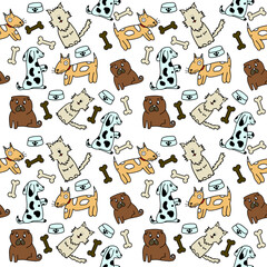 Vector seamless pattern with cute dogs isolated on white. Animal pattern for kids textile, nursery decor, fabric