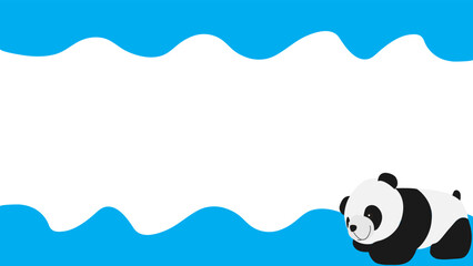 Cartoon panda on banner dripping wave blue. There is white space for the text.