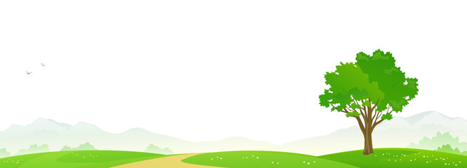 Green landscape banner, isolated on a white background