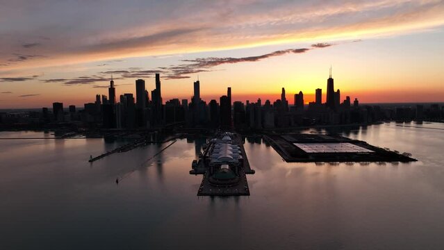 Chicago City Skyline during Sunset 