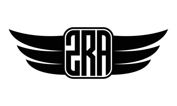 ZRA three-letter Wing black and white logo design. Vector template