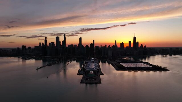 Chicago City Skyline during Sunset 