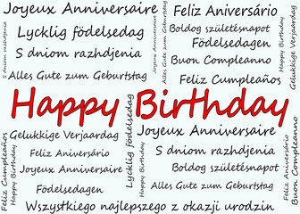 Happy Birthday Wordcloud on white background - illustration