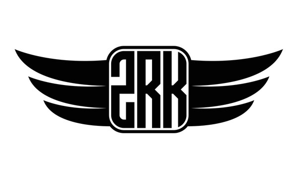 ZRK three-letter Wing black and white logo design. Vector template