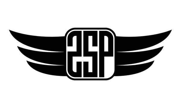 ZSP three-letter Wing black and white logo design. Vector template