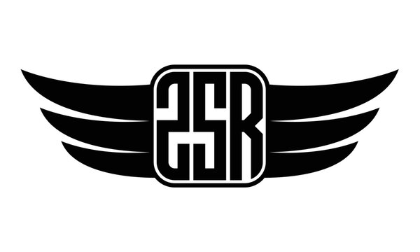 ZSR three-letter Wing black and white logo design. Vector template