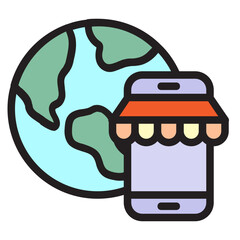 Online shop , Global Logistic filled outline icon.