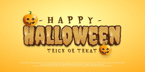 Realistic background happy halloween editable text effect greeting template with scary character of the pumpkins