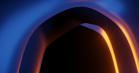 Render with an arc in purple yellow light on a black background