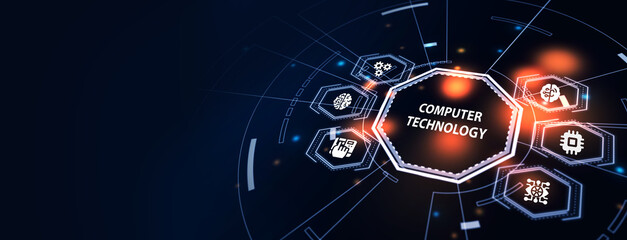 IT consultant presenting tag cloud about information technology. 3d illustration