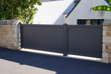 modern low steel gray gate aluminum portal of home