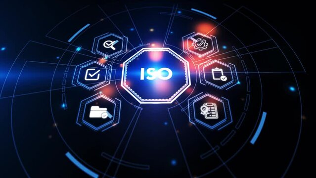 ISO Standard certification standardization quality control concept on screen.