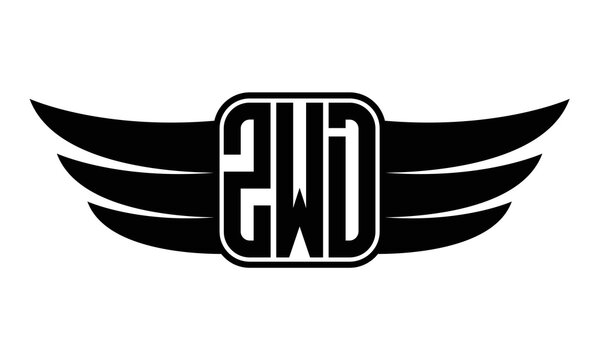ZWD three-letter Wing black and white logo design. Vector template