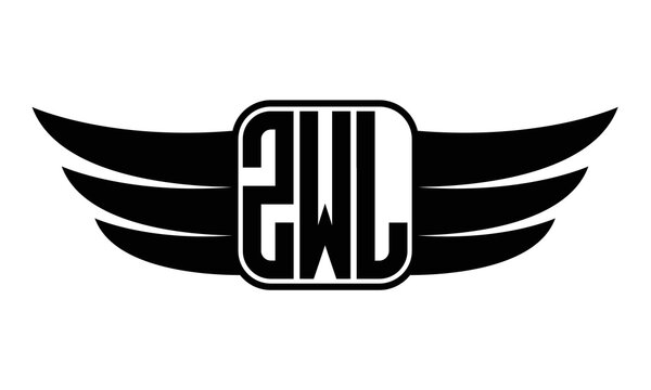 ZWL three-letter Wing black and white logo design. Vector template