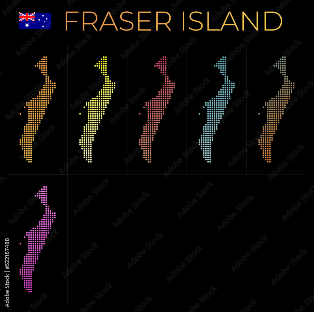 Poster fraser island dotted map set. map of fraser island in dotted style. borders of the island filled wit