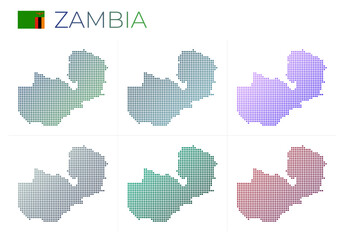 Fototapeta na wymiar Zambia dotted map set. Map of Zambia in dotted style. Borders of the country filled with beautiful smooth gradient circles. Classy vector illustration.