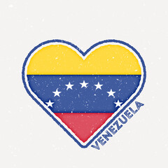 Venezuela heart flag badge. Venezuela logo with grunge texture. Flag of the country heart shape. Vector illustration.