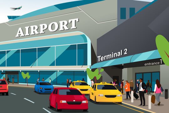 Traveling People Outside of an Airport Vector Illustration