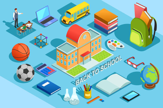 Back to School Isometric Objects Vector Illustration