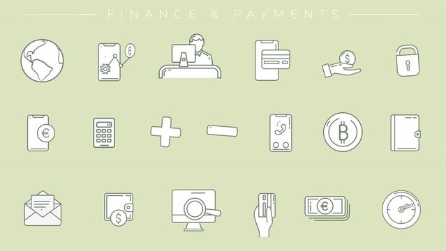 Finance and Payments collection of line icons on the alpha channel.