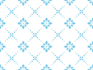 Flower geometric pattern. Seamless vector background. White and blue ornament. Ornament for fabric, wallpaper, packaging. Decorative print