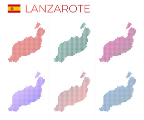 Lanzarote dotted map set. Map of Lanzarote in dotted style. Borders of the island filled with beautiful smooth gradient circles. Powerful vector illustration.